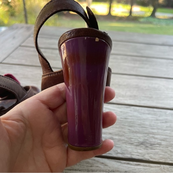 Prada Authentic Crochet Accent Brown & Purple Leather Heels Womens Size 37 - Picture 9 of 11